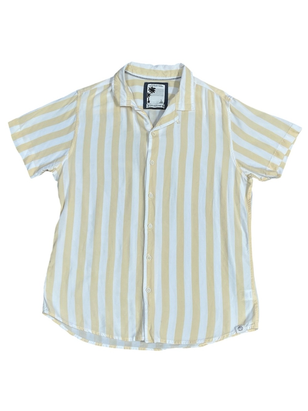 Free Planet Yellow Striped Short Sleeve Button Down Shirt